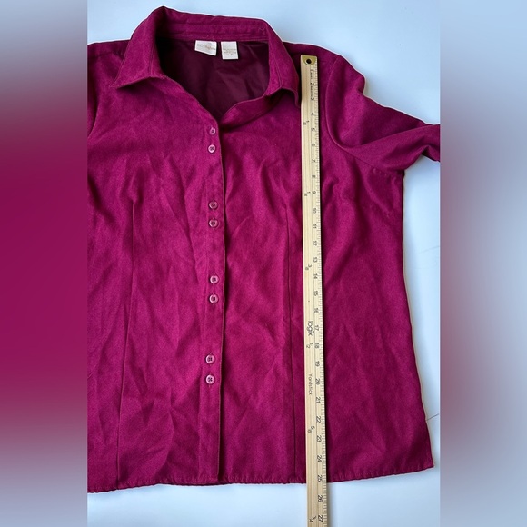 Vintage CC Hughes Maroon Pink Faux Suede Long Sleeve Button Up Shirt Women’s XL - Picture 5 of 5
